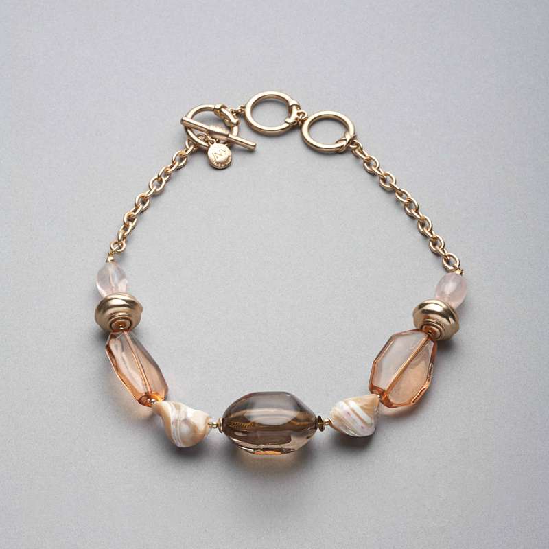Pink and Brown Collar Necklace, Gold, large image number null